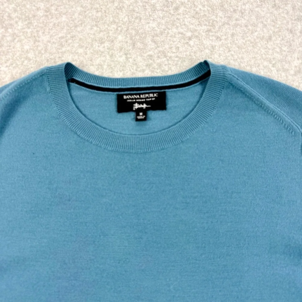Banana Republic Sweater Mens Medium Blue Italian Baruffa Merino Wool Preppy Work